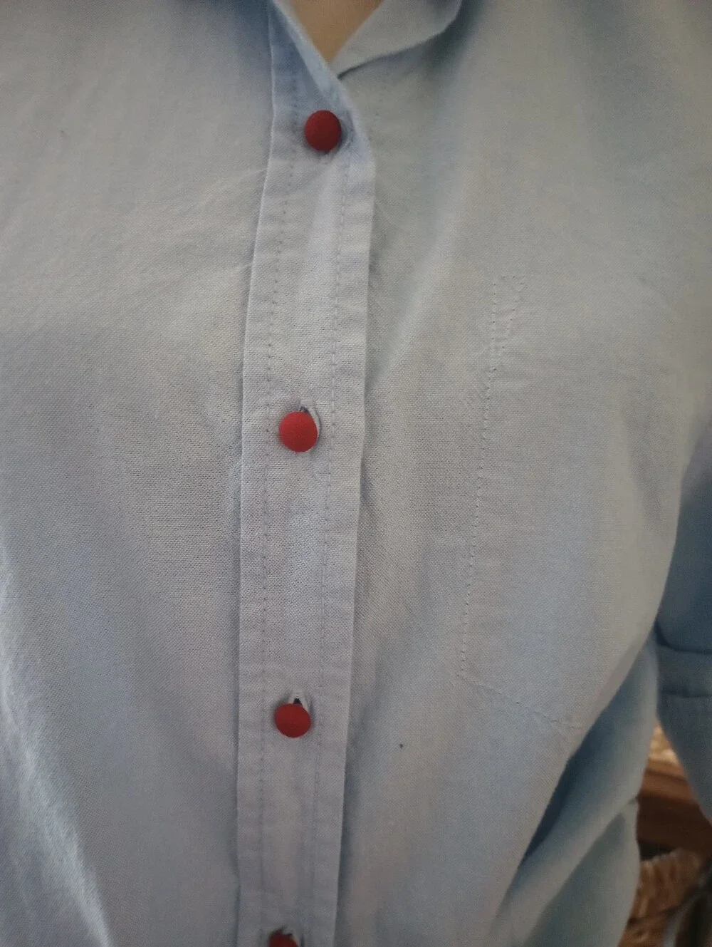Light Blue Ruffle Collar Button-Up Shirt - Picture 2 of 10
